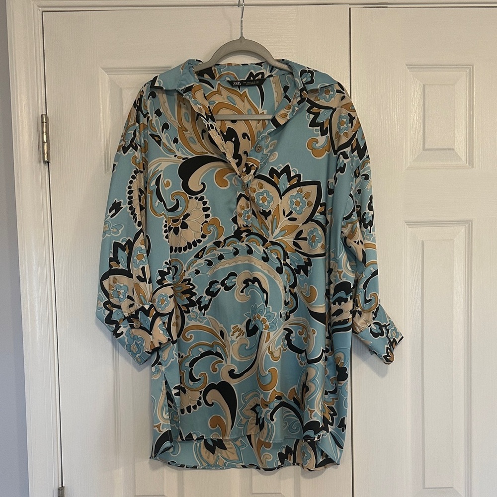 Zara Blue and Gold Paisley Blouse